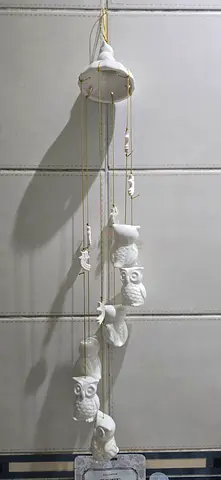 Handmade Ceramic Owl Hanging Mobile — White Wall Decor