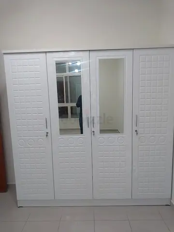 White 4-Door Wardrobe with Mirrors — Good Condition