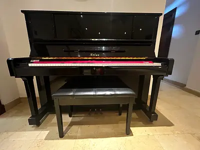 Atlas Upright Piano in Gloss Black with Bench - very Good Condition