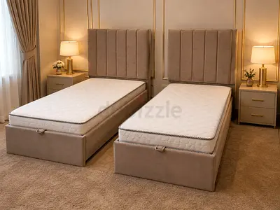 New Pair of single upholstered beds with mattresses