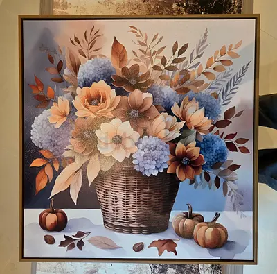Large Framed Floral Wall Art – Decorative Flower Painting with Wooden Frame