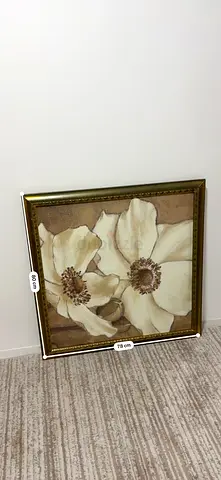 Framed Floral Canvas Wall Art (78 x 68 cm) - Beige/Gold