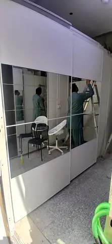 White Sliding Door Wardrobe with Mirrored Panels - Good Condition