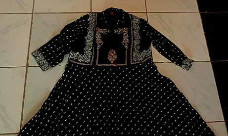 Black embroidered long abaya-style dress, unused