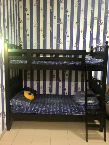 Solid Wood Dark Bunk Bed with Ladder - Good Condition