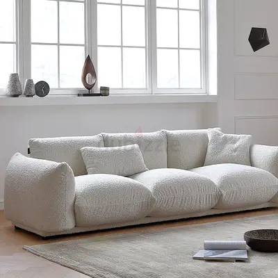 Comfortable 3-Seater Bouclé Sofa in Off-White