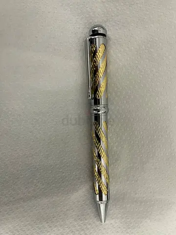 Chrome and Gold Twist Ballpoint Pen - Decorative Collectible