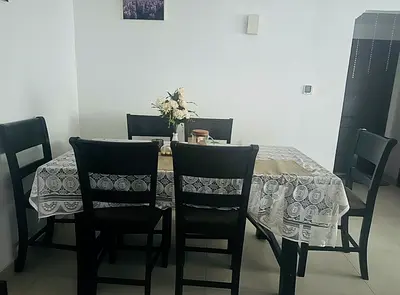 Solid wood 6-seater dining table with 5 chairs - dark finish