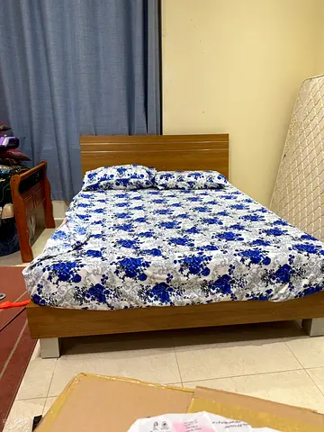 Queen size double wooden bed frame with headboard - good condition Urgent sale
