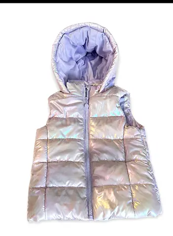 Iridescent Puffer Hooded Vest - Girls, Size Small
