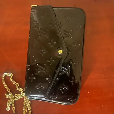 Black patent monogram chain wallet (LV style) - good condition