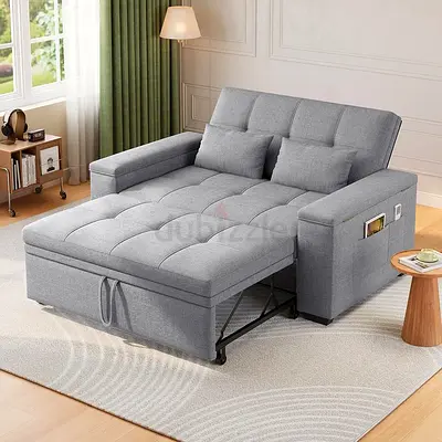 Modern minimalist light gray linen convertible sofa bed
