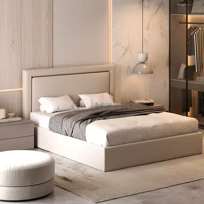 Modern Upholstered Bed Frame with Padded Headboard