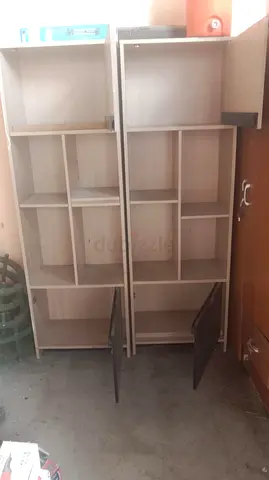 Light wood open shelving unit with lower cabinet doors - set of 2