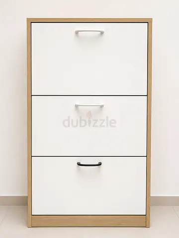 3-Drawer Shoe Cabinet / Storage Unit - White with Oak Frame