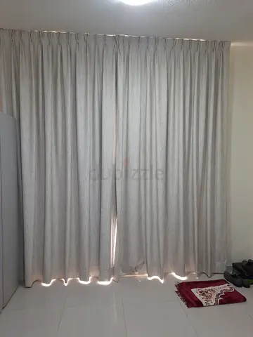 Light grey full-length fabric curtains - set of panels