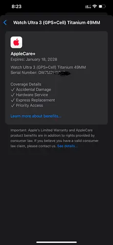 Apple Watch Ultra 3 (GPS+Cell) Titanium 49mm with AppleCare+