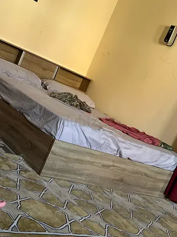 Wooden Double Bed Frame with Headboard and Mattress - Good Condition