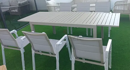 White Outdoor Extendable Dining Table with 6 Chairs - brand new
