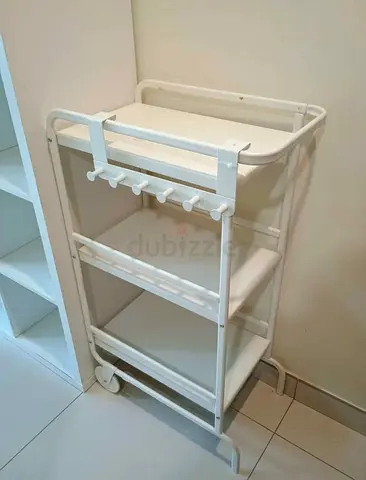 IKEA White 3-Tier Kitchen Trolley/Utility Cart with Hooks - Good Condition