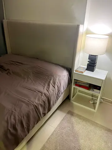Modern White Single Bed with Padded Headboard
