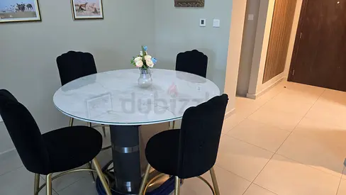 Beautiful Marble/ Stone Circular Dining Table with 4 Velvet Chairs