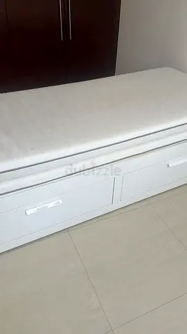IKEA White daybed with under-bed storage drawers and mattress