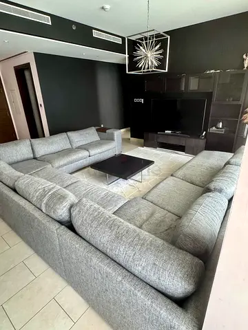 Large U-shaped Grey Fabric Sofa Set