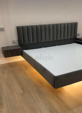 Modern Upholstered Floating Bed with LED Ambient Light | Custom Furniture UAE