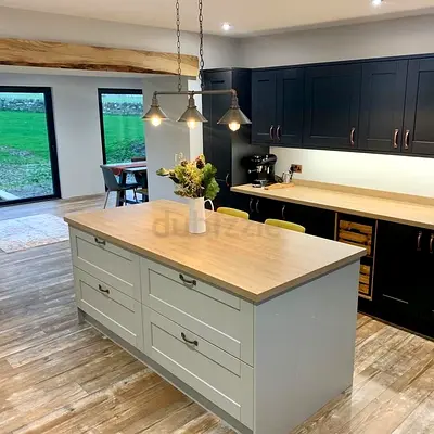 Modern Kitchen Island with Wooden Top and Drawer Storage