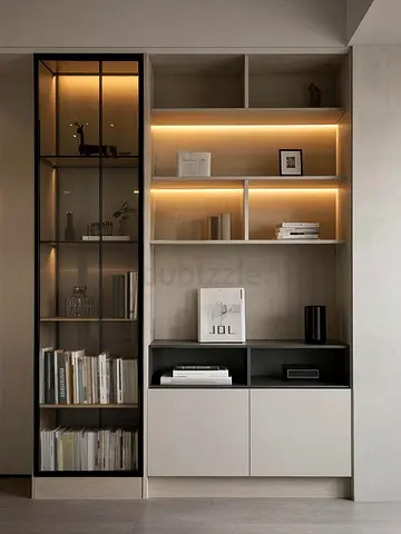 Modern Built-in Wall Unit with Glass Display and LED Shelves