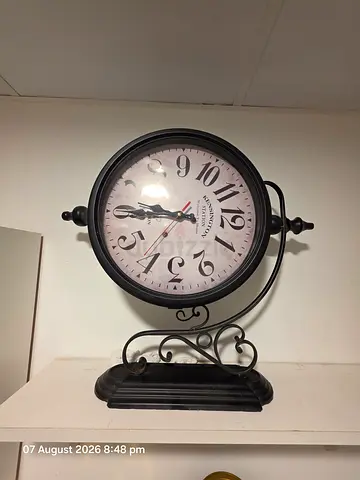 Double-sided vintage-style wall clock (station design) in black metal