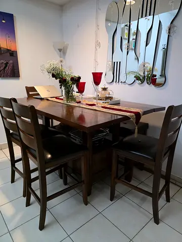 Modern Wooden Dining Set with 4 high Chairs & bench