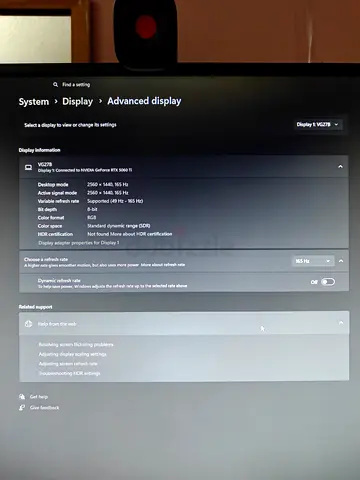 ASUS VG27BQ 165HZ 1440P 27 inches