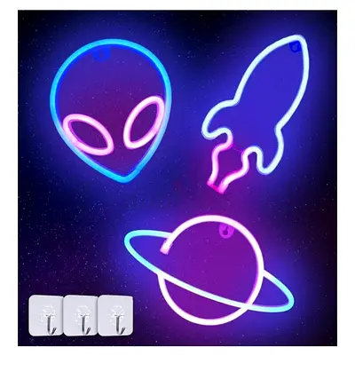 Set of 3 Space Theme LED Neon Sign Wall Decor Set