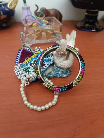 Multi colored crystal bangle and pearl bracelet