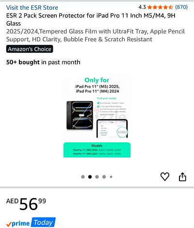 ESR 1-Pack Tempered Glass Screen Protector for iPad Pro 11-inch (M5/M4) - 2024/2025 Models