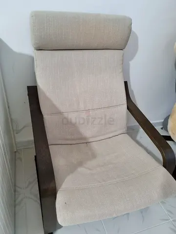 Beige Fabric Recliner/Armchair with Dark Wood Frame