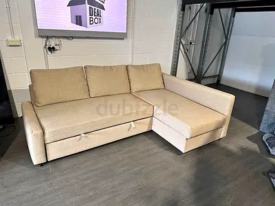 Beige Friheten L-shaped sofa combed-IKEA