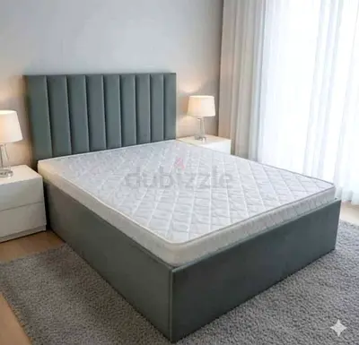Grey upholstered double bed frame with headboard - good condition