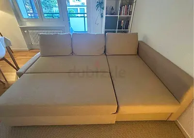 Comfortable Beige L-Shaped Sofa Bed