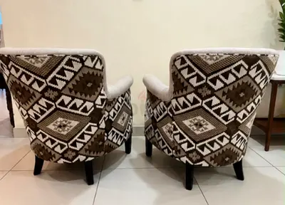 One Pair of Beige Armchairs with Nailhead Trim (Good Condition).