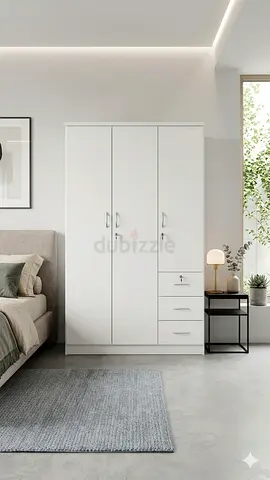 White 3-Door Wardrobe with Drawers - brand new