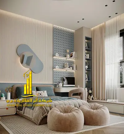 Luxurious three-bedroom apartment with a living room, fully furnished with new furniture, available for monthly rent in Ajman - Al Rashidiya 3