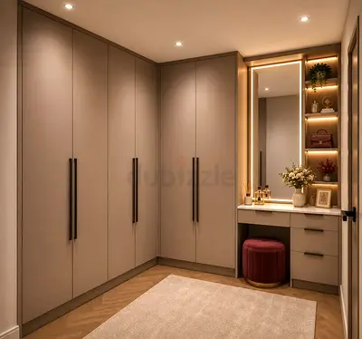 Modern Corner Built-in Wardrobe with Vanity