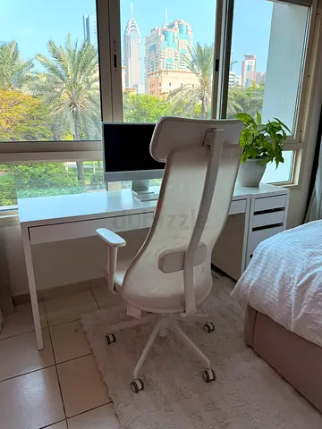 IKEA ergonomic office chair with armrests, Grann white leather  Selling Dhs 600