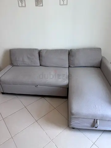 Light grey storage sofa / loveseat sofa bed with cushions - good condition