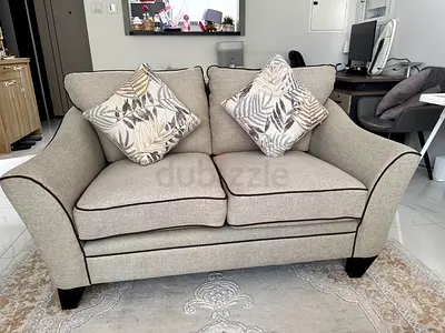 5-Seater Fabric Sofa in Light Beige with Decorative Cushions
