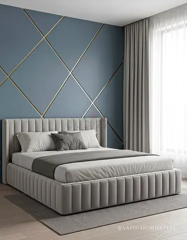Modern Upholstered Platform Bed with Headboard - Grey, Queen/King