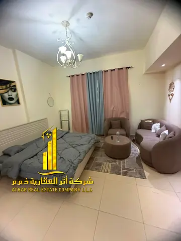 استوديو فاخر مطبح  منفصل  مفروش فرش فندقى للايجار الشهرى بعجمان - الجرف2 - ابراج الياسمين